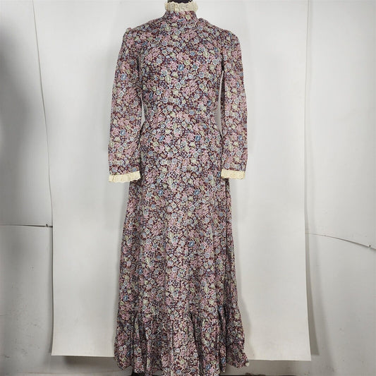 Vintage Handmade Long Sleeve Purple Floral Country Prairie Dress Cottagecore