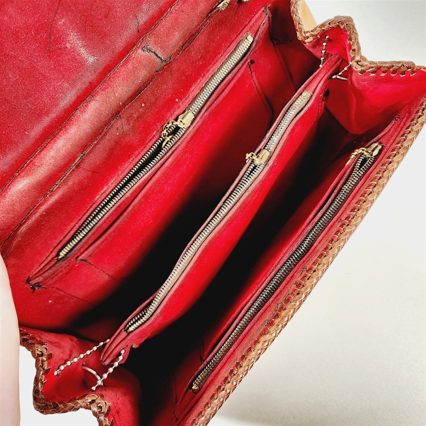Vtg Hand Tooled Leather Handbag Purse Western Boho Floral Cutout Laced Handbag
