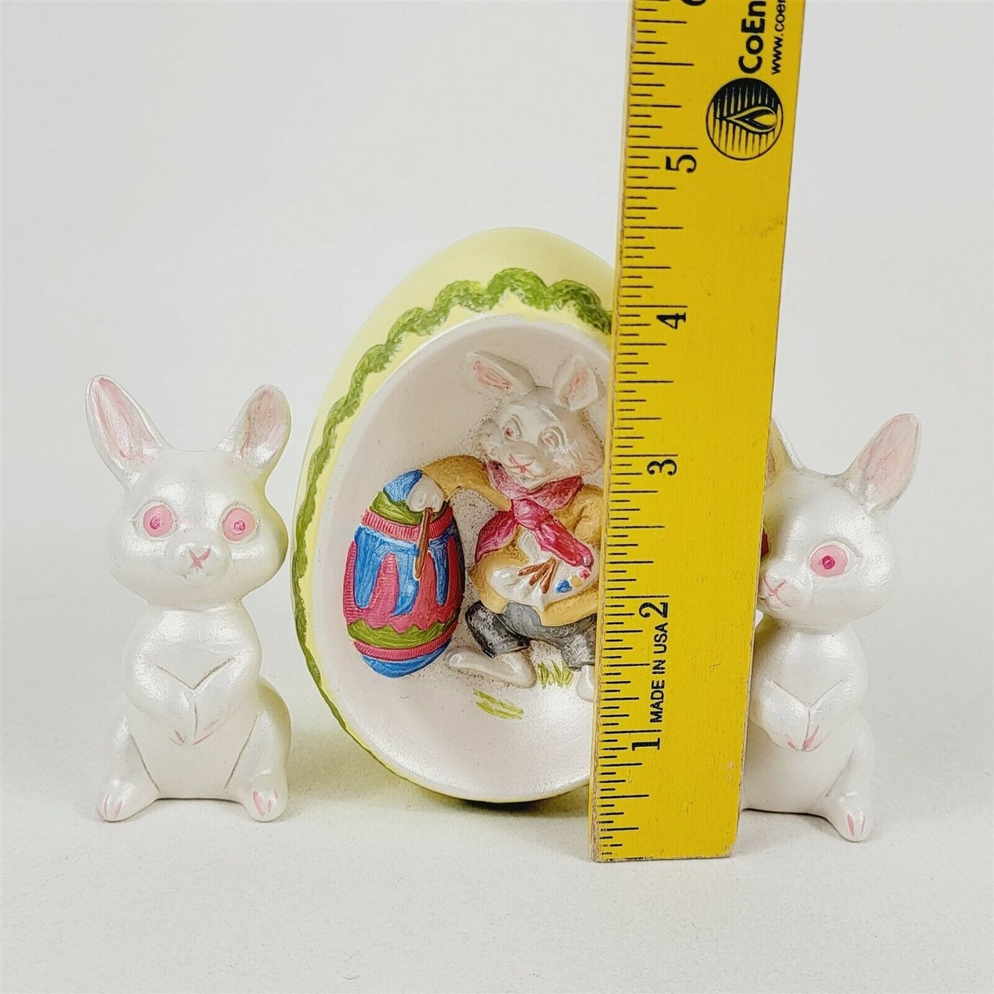 Vintage 1970s Hand Painted Ceramic Mold Mini Easter Bunny Egg Painting Decor