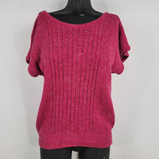 Vintage Wye Oaks Pink Knit Short Sleeve Top Sweater Womens Size L