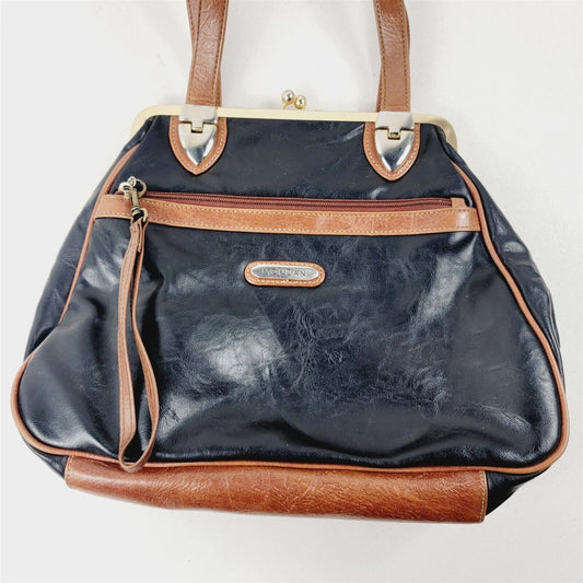 Vintage Mondani New York Leather Shoulder Bag Handbag Black Brown Two Tone