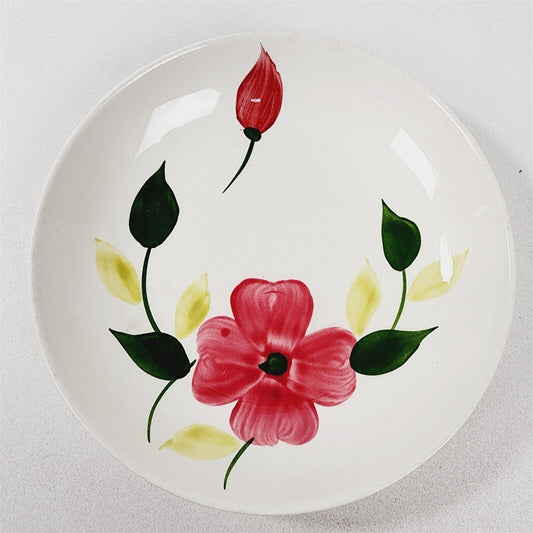 Vintage Stetson Pottery Rio Red Flower Floral Painted Bowl - 8 1/4"