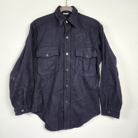 Vintage US Navy Military Martin Mfg Blue Anchor Buttons Flannel Wool Shirt 14x31