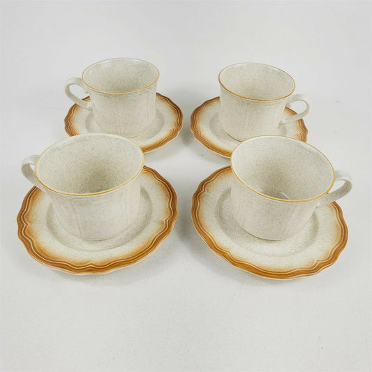 Vintage Meadowland Ironstone Daisy Wheat 4 Sets of Teacups & Saucers Speckled
