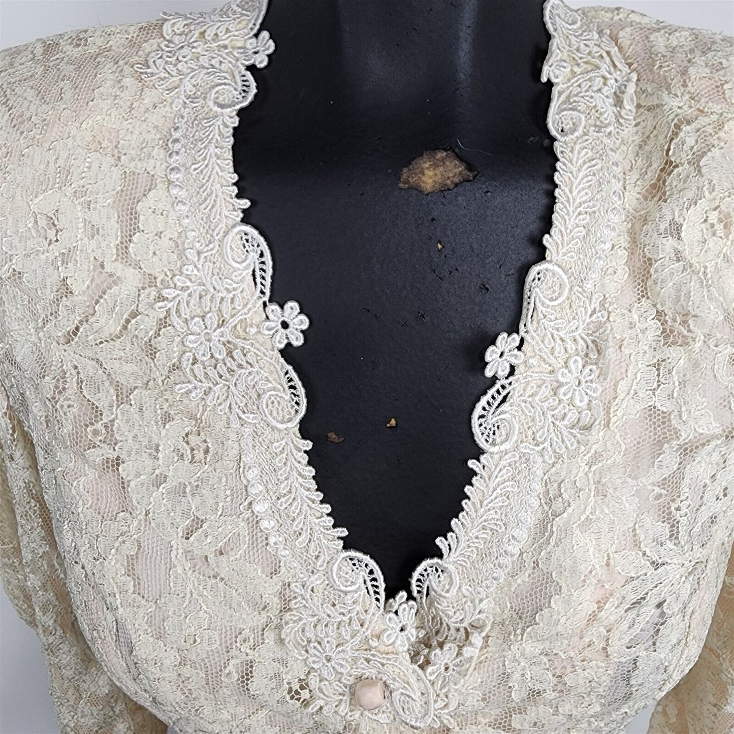 Vintage Jessica McClintock Cream Victorian Long Sleeve Lace Blouse Womens Size 4