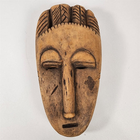 Vintage African Wood Carved Tribal Art Mask Face Light Wood - 14"