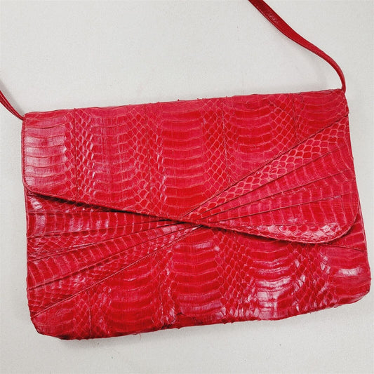 Vintage Gabrielli Red Reptile Leather Purse Cluch Shoulder Bag Handbag
