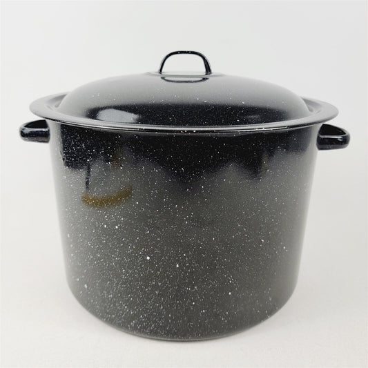 Cookware Vintage Canning Stock Pot Black Enamel Speckled w/ Lid