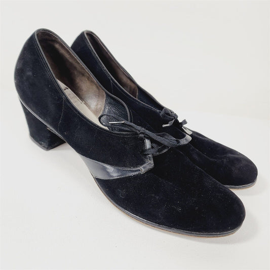 Vintage Florsheim Black Leather Dress Shoes Heels Womens Size 11