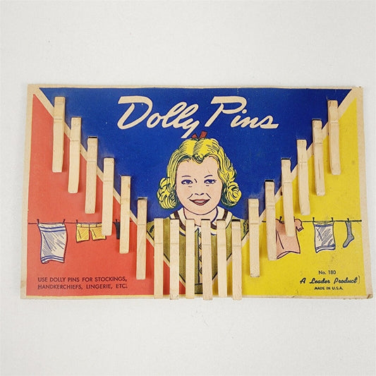 Vintage Dolly Pins 18 Wood Clothes Pins Clothespins Original Card No. 180 - #1