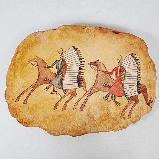 Glen LaFontaine Native American Art Pottery Indian Chiefs on Horses Wall Hanging
