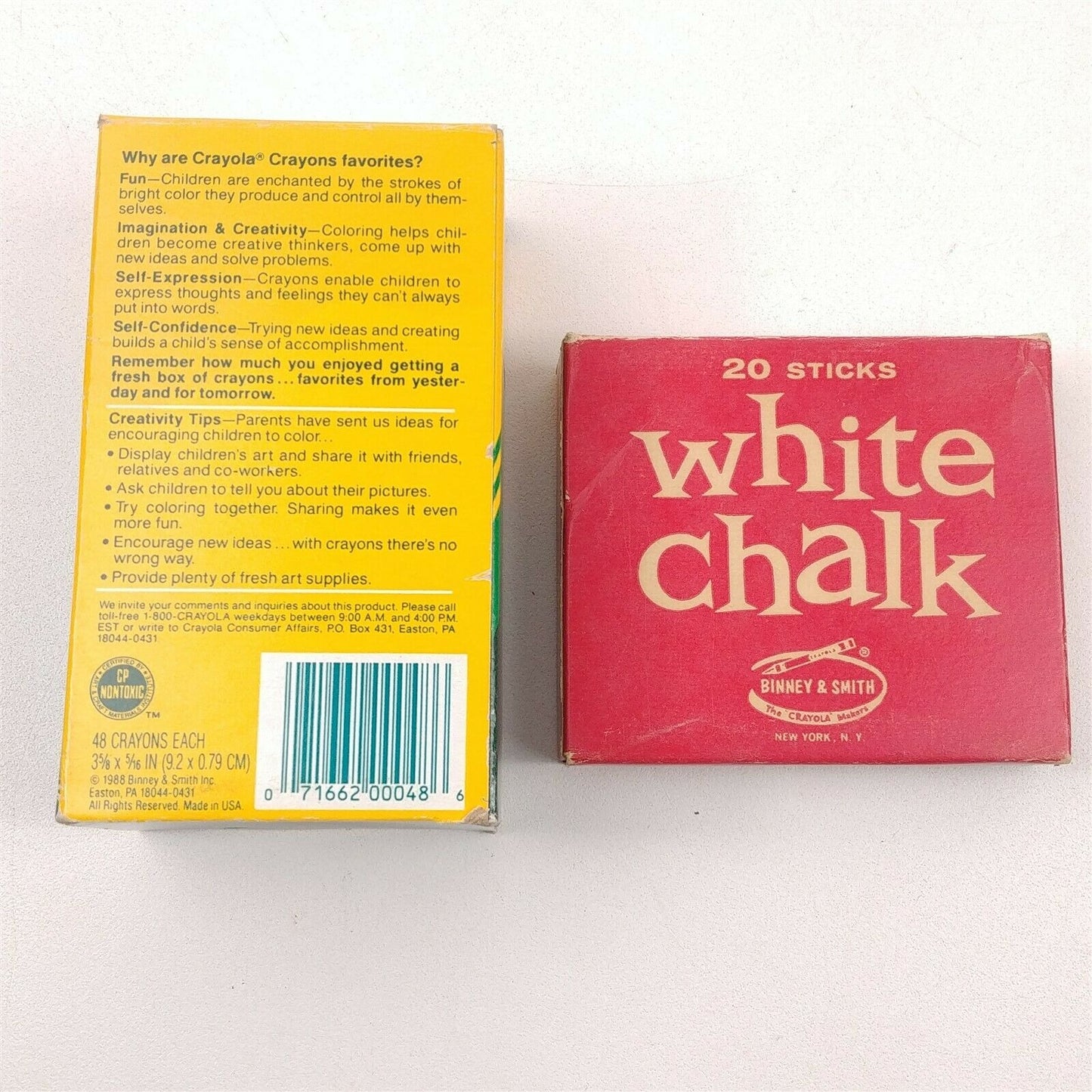 1988 48 Crayola Crayons 2 Missing - Binney & Smith White Chalk - Used
