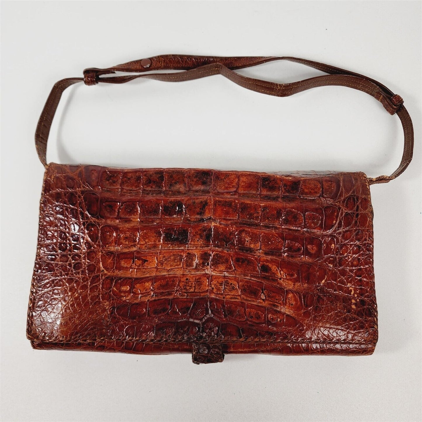 Vintage Alligator Leather Handbag Purse Shoulder Bag Adjustable Strap