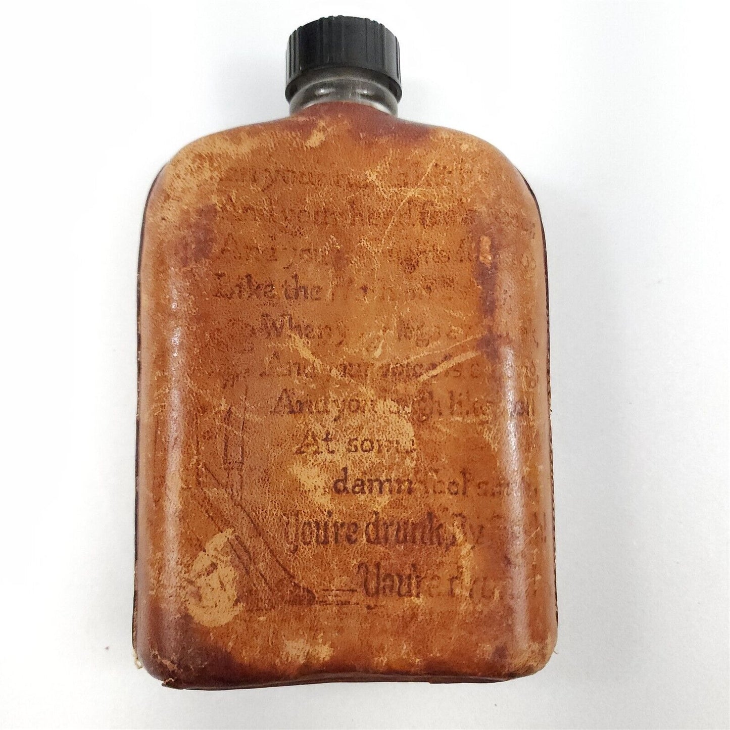 Vintage Bar-O-Meter Leather Wrapped Glass Flask Washington DC