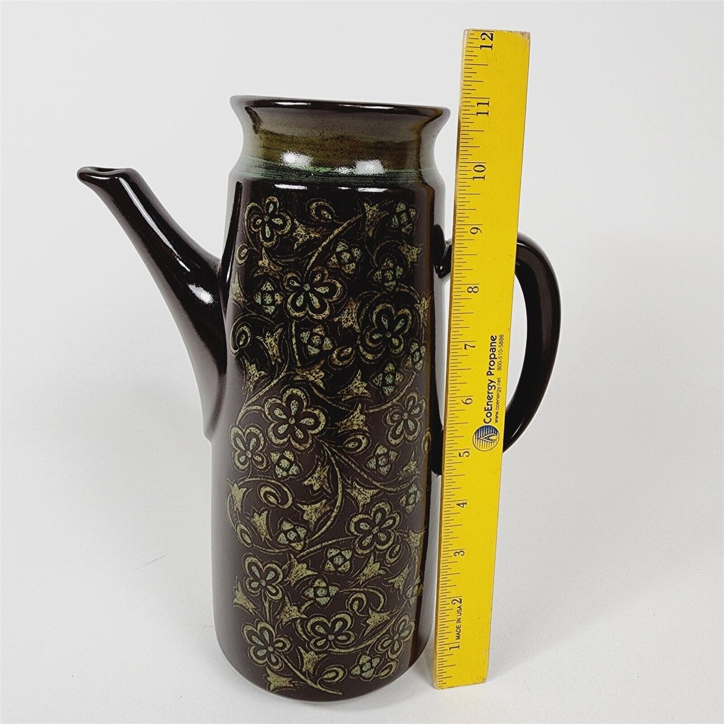 Vintage Franciscan Madeira Earthenware Green Brown Floral Coffee Pot Pitcher