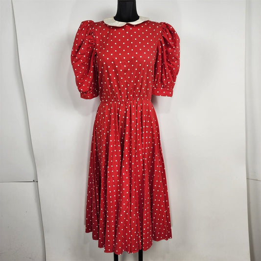 Vintage Charlie II California Red & White Polka Dot Puffy Sleeve Circle Dress