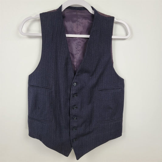 Vintage Navy Blue Formal Suit Button Front Vest
