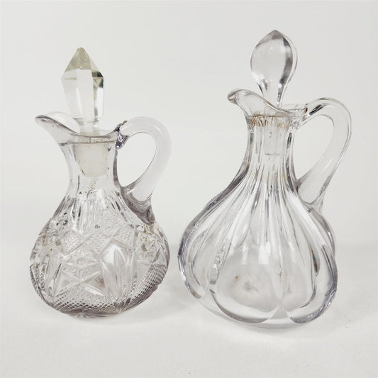 2 Vintage Cruet Decanters with Stoppers Light Purple Clear Stoppers 6-7" tall
