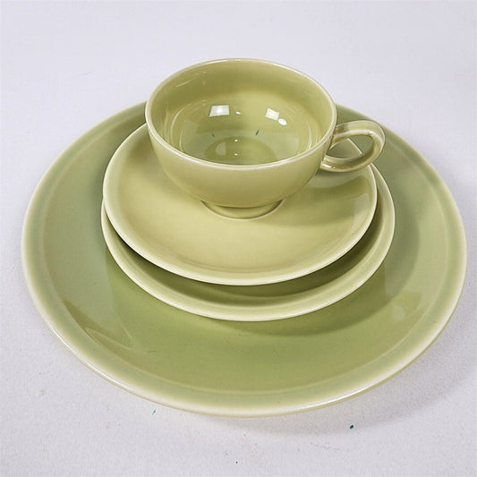 4 Pc Vintage Paden City Pottery Greenbriar Chartreuse Green Place Setting