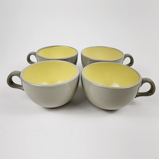 4 Vintage Harkerware Speckled Yellow Gray Teacups Cups Mugs