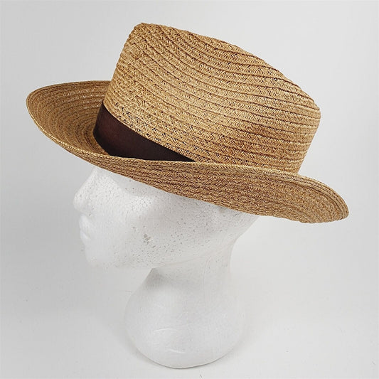 Vintage Park Plaza Fedora Hat Woven Milanette Weave Brown Band Size 6 7/8
