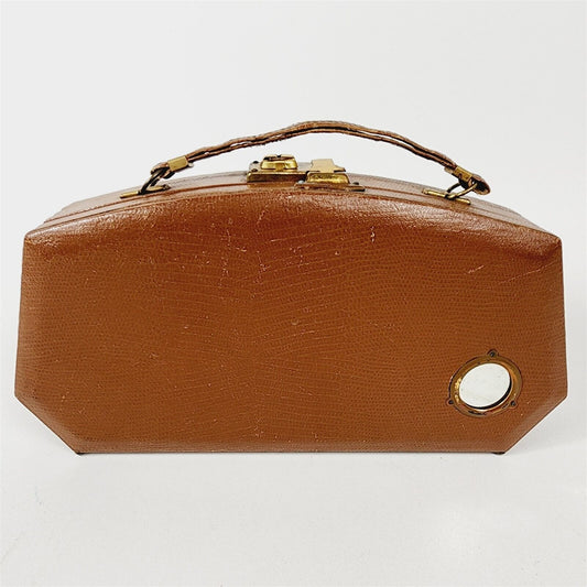 Vintage Light Brown Hard Case Purse Clutch Makeup Bag Handbag
