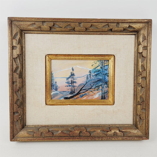 Ruth Flaherty Painting Framed Gold Tone Lanscape Mountain Trees Scenery