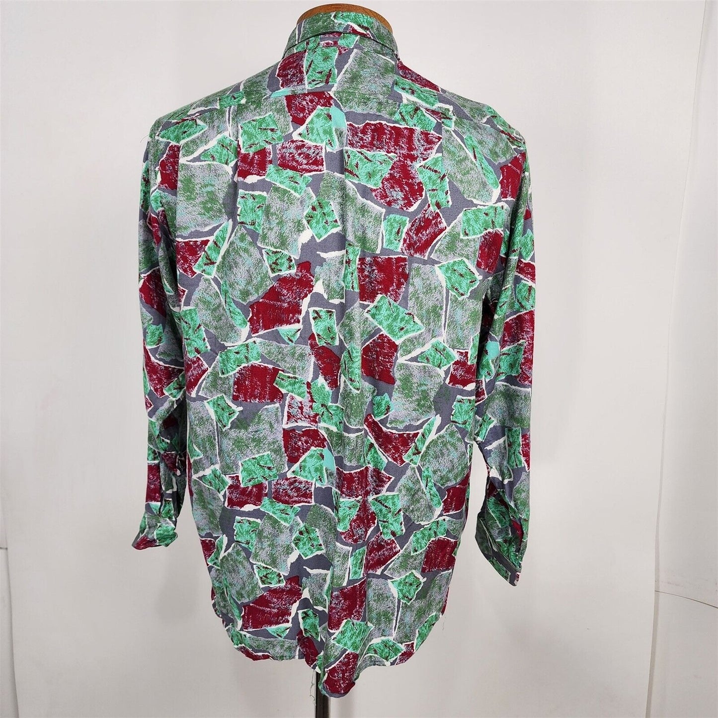 Vintage 1970s Big Star Made in France Mens Disco Shirt Red Green Abstract Size S