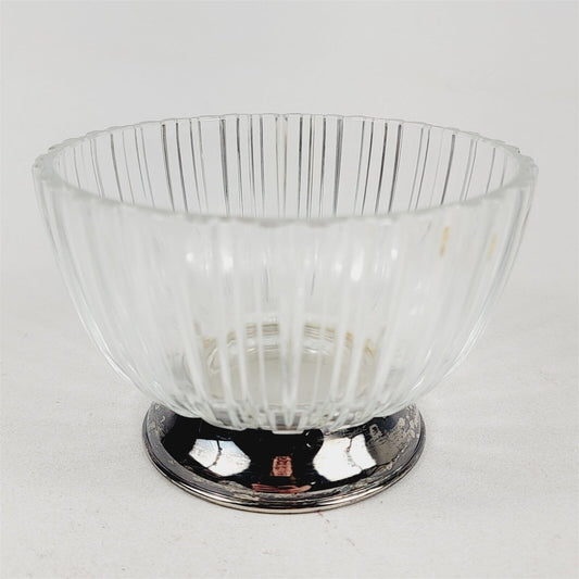 Crystal Silver Plate Base Glass Bowl Made in Italy MCM - 5 1/4" dia 3" tall