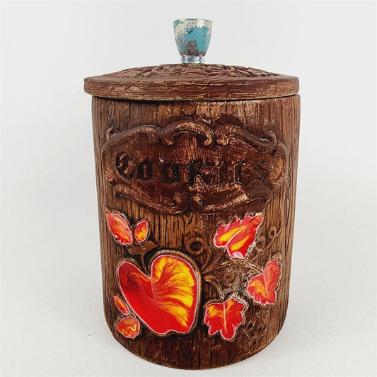 Vintage Treasure Craft Cookie Jar Canister Apple Red Orange Brown Wood Tree