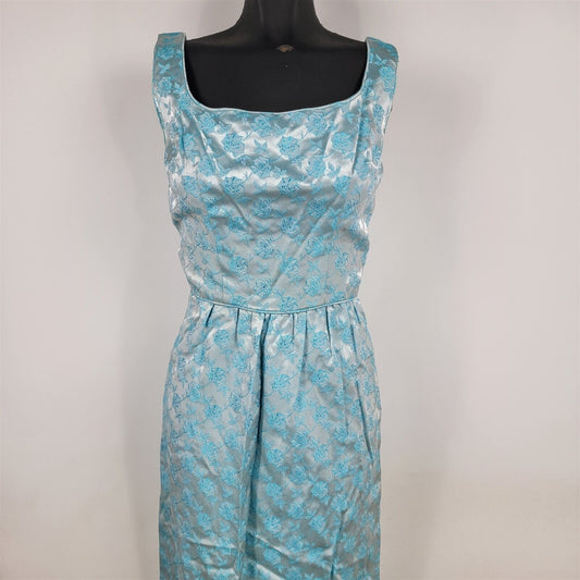 Vintage 1950s-60s Light Blue Floral Brocade Dress Womens XS