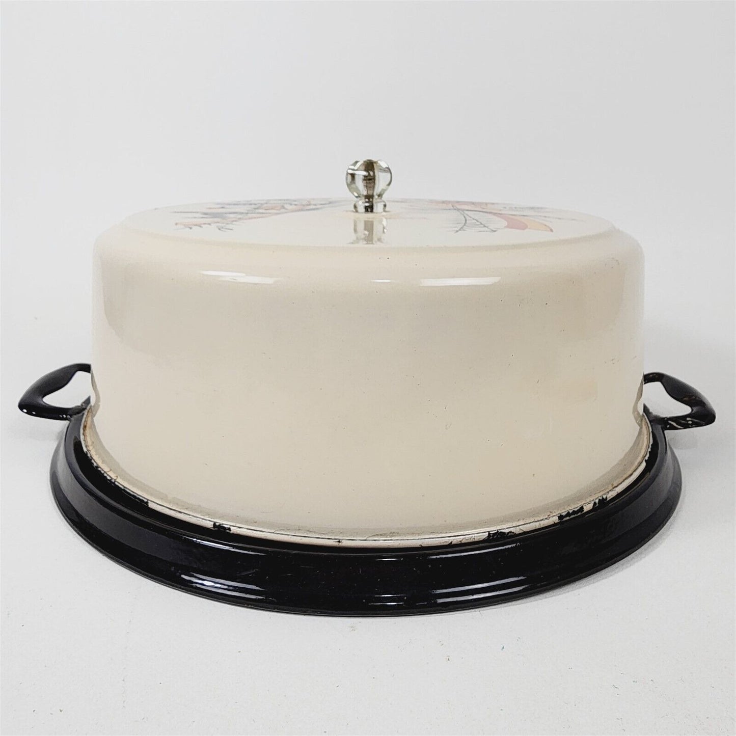 Vintage Art Deco Enamelware Covered Cake Platter Gazelle Chased by Dog