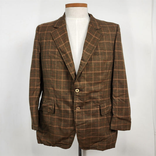 Vintage 1950s Botany 500 Brown Plaid 2 Button Suit Jacket Sport Coat Size 41 Reg