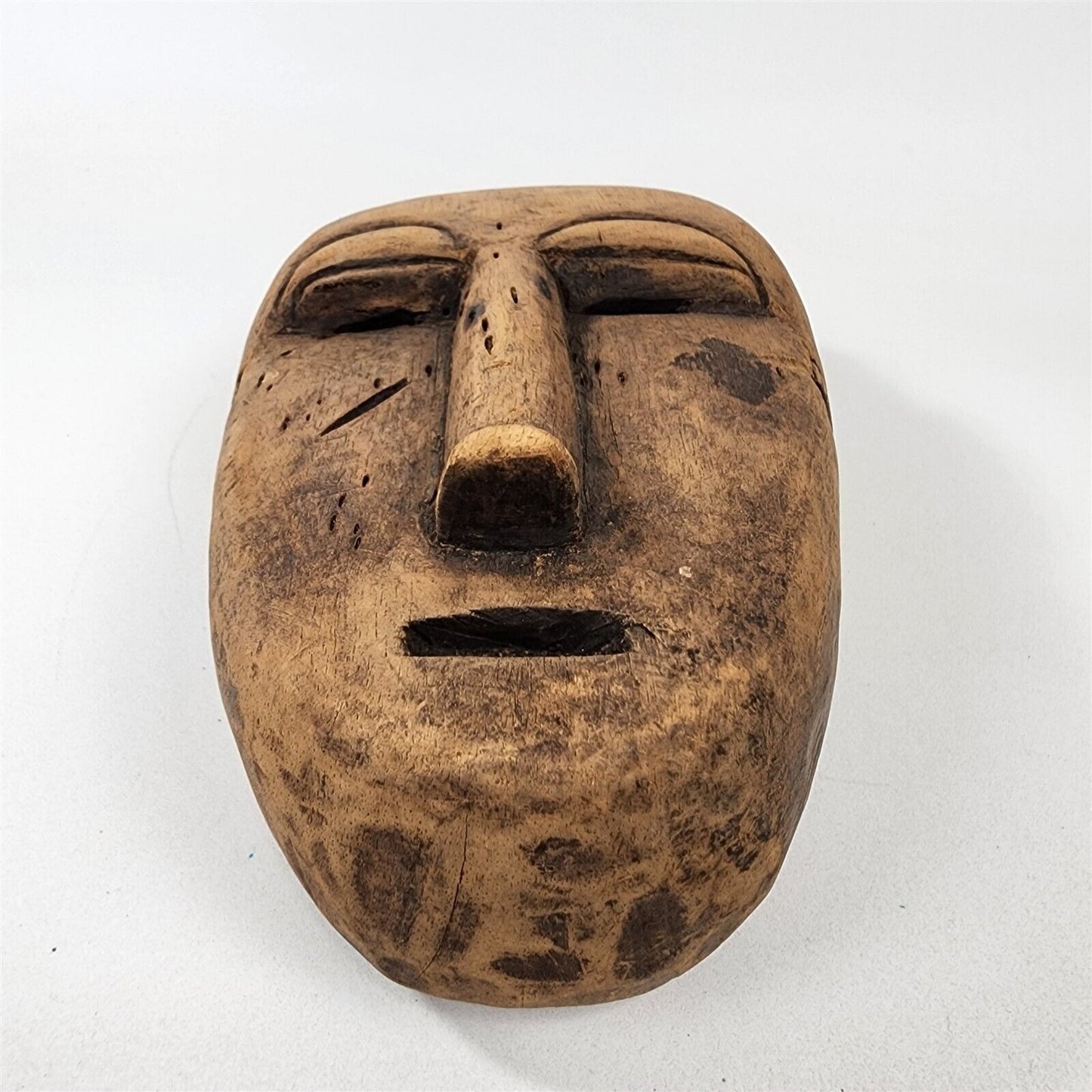 Vintage African Wood Carved Tribal Art Mask Face Light Wood - 14"