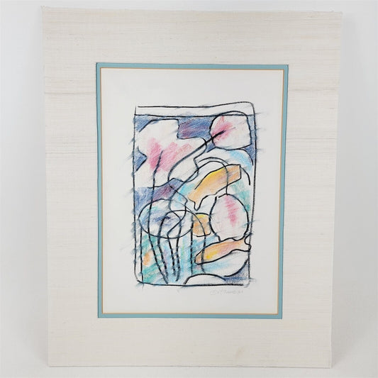 Ken Mattson Chalk Pencil Art Tulips & Goldfish - 14 x 10.5 - Matted Not Framed