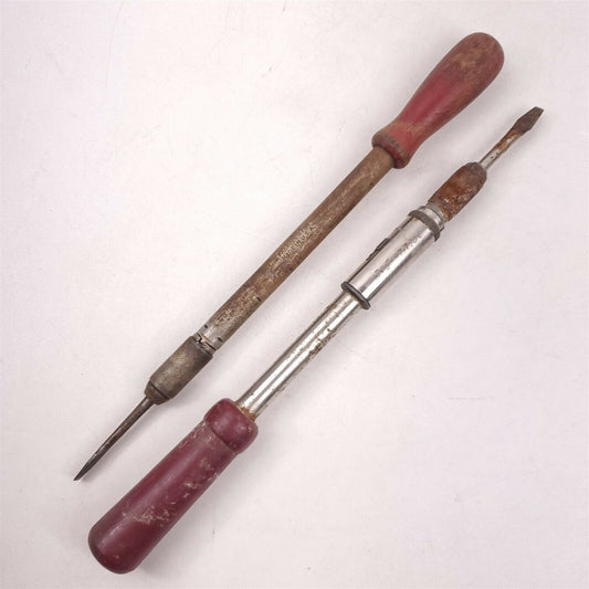 Two Spiral Ratchet Screwdrivers Wood Handle