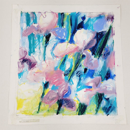 Ken Mattson Chalk Art Flowers Iris Pink Purple Blue 12x13 Original - Unframed