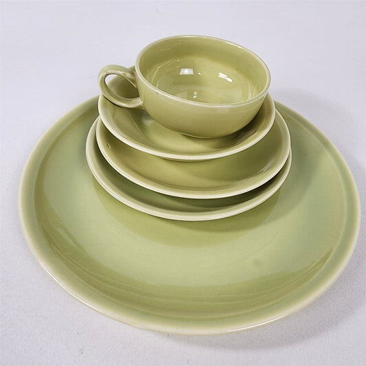 5 Pc Vintage Paden City Pottery Greenbriar Chartreuse Green Place Setting