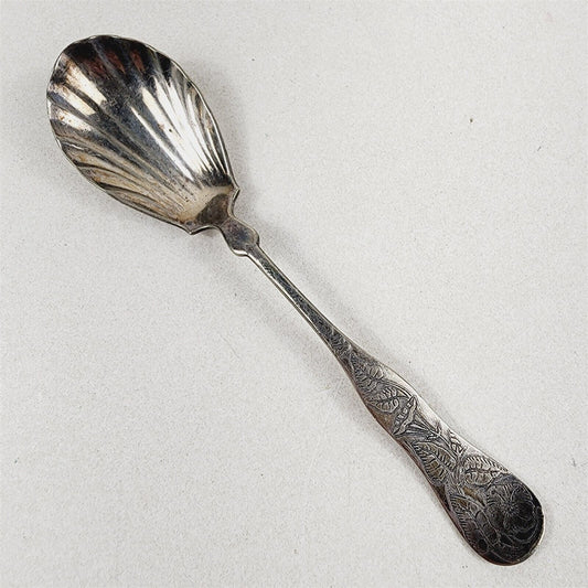 Pairpoint Mfg Co 1880 Silverplated Serving Spoon Scalloped #4 Floral - 7 1/4"
