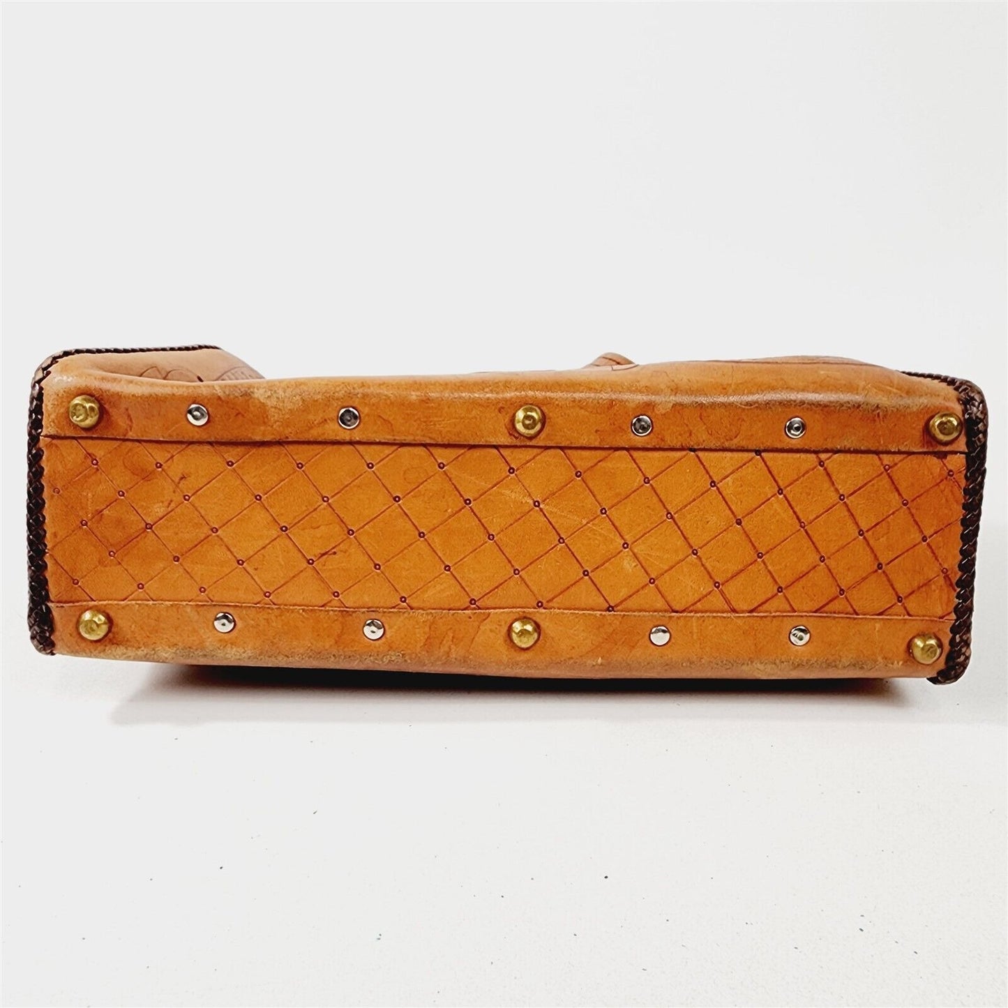 Vintage Hand Tooled Leather Purse Western Bag Floral Laced 2 Handle Handbag