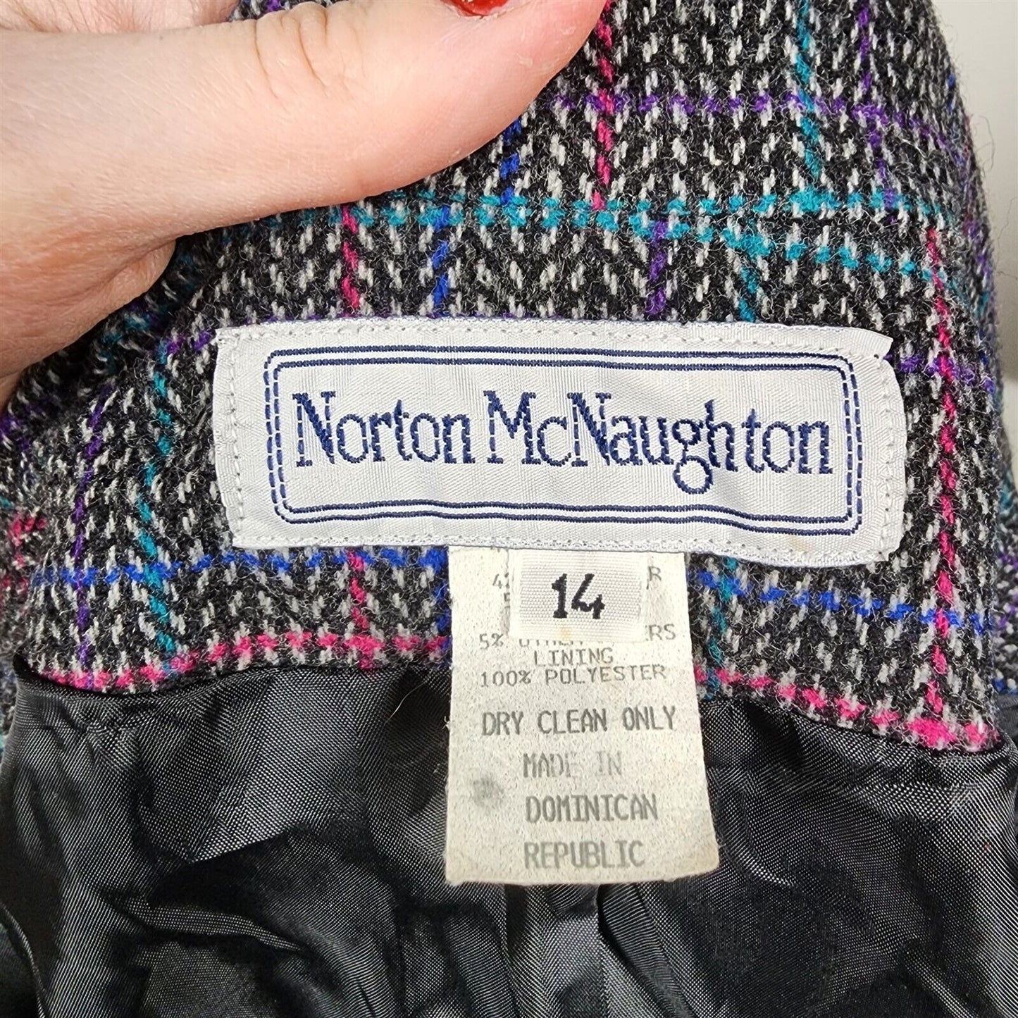 Vintage Norton McNaughton 1980s/90s Gray Herringbone Jacket Skirt Suit Set