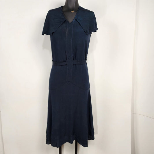 Vintage Dark Blue Short Sleeve Crepe Dress Costume Theatre