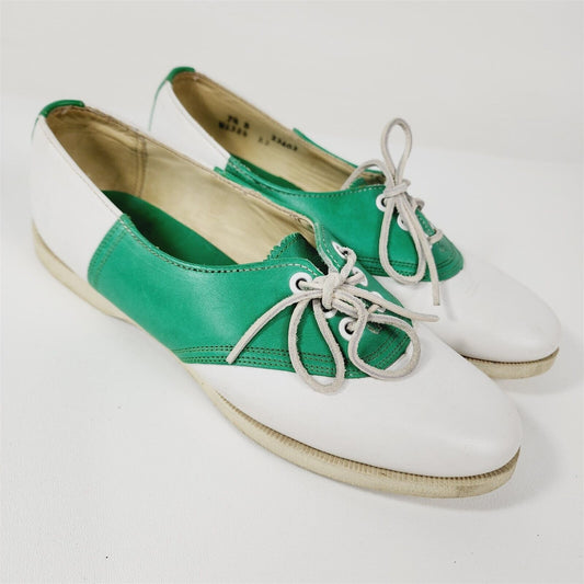 Vintage 1980's Polo by Ralph Lauren Green White Saddle Shoes Size 7.5 B