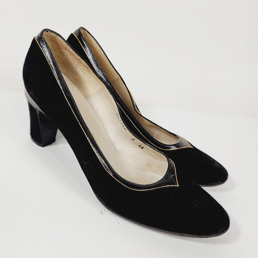 Vintage Palizzio Black Suede Leather Block Heels Pumps Size 7 AA
