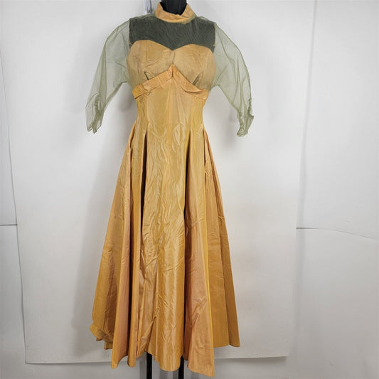 Vintage 1950s Alfred Angelo by Edythe Vincent Yellow Formal Prom Taffeta Dress