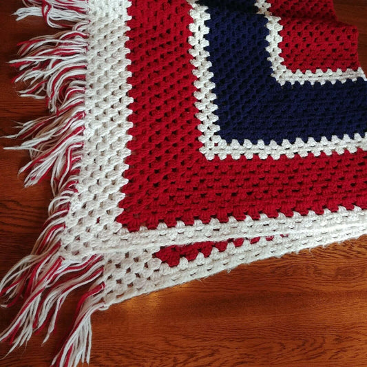 Handmade Crochet Afghan Chevron Pattern Patriotic Quilt Blanket 54" X 48" Bed