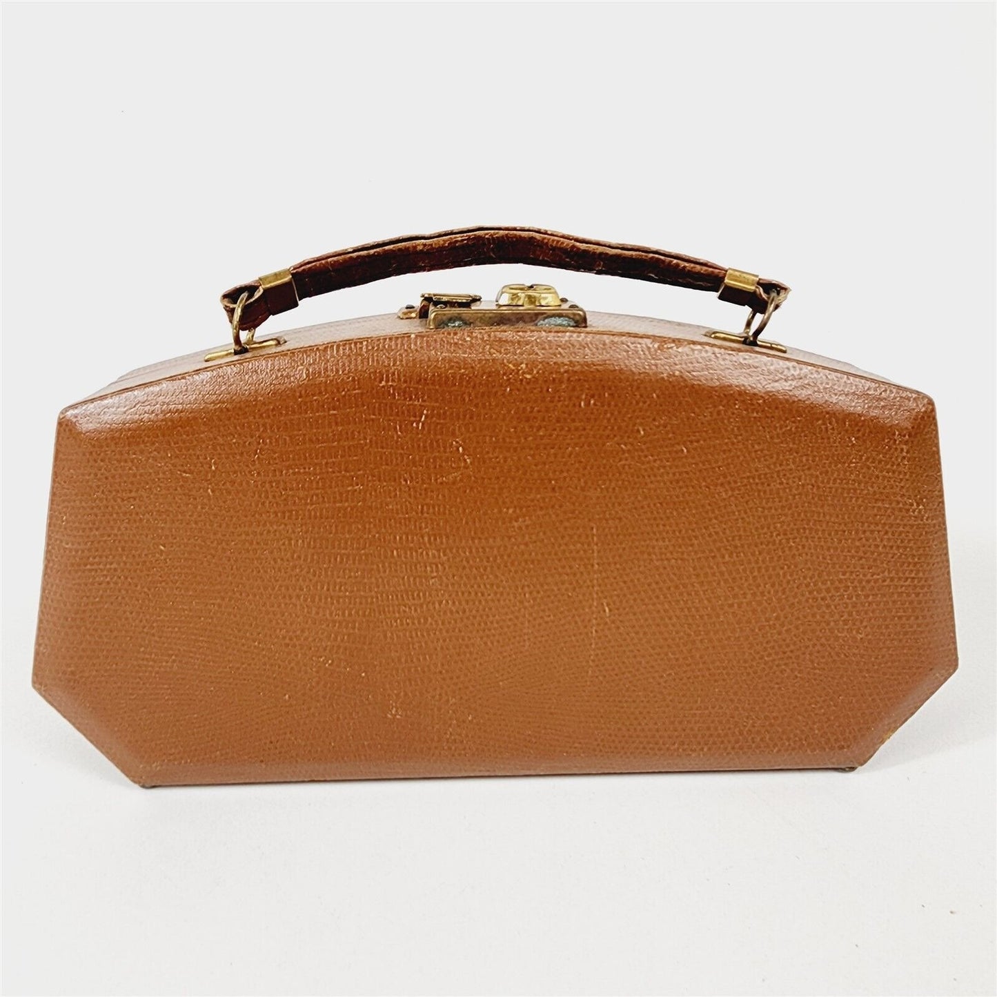 Vintage Light Brown Hard Case Purse Clutch Makeup Bag Handbag