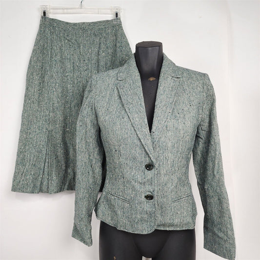 Vintage Young Pendleton Green Wool Skirt Blazer Jacket Set