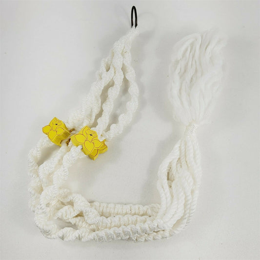 Vintage White Macrame Plant Hanger with Yellow Daffodil Wood Beads 40"