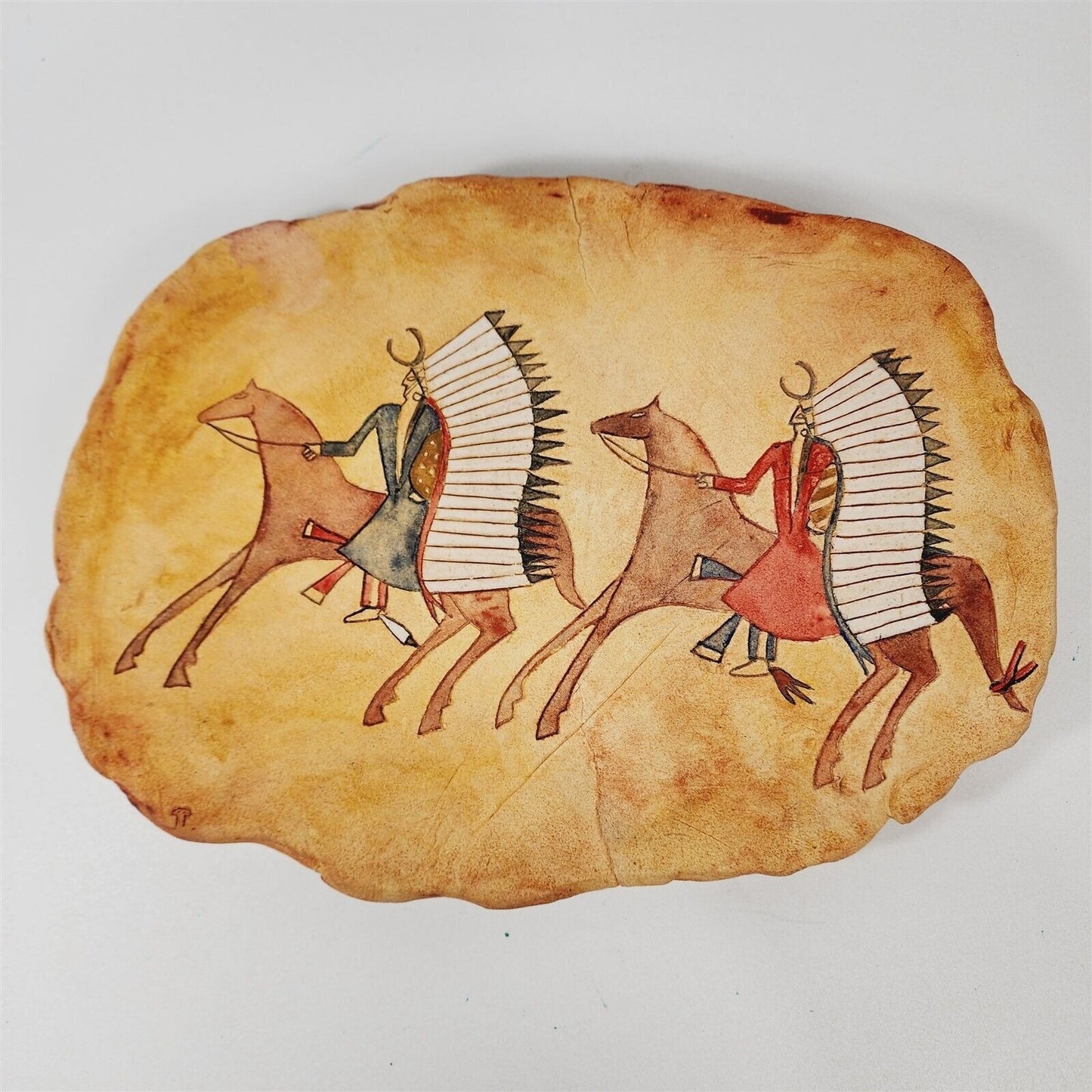 Glen LaFontaine Native American Art Pottery Indian Chiefs on Horses Wall Hanging